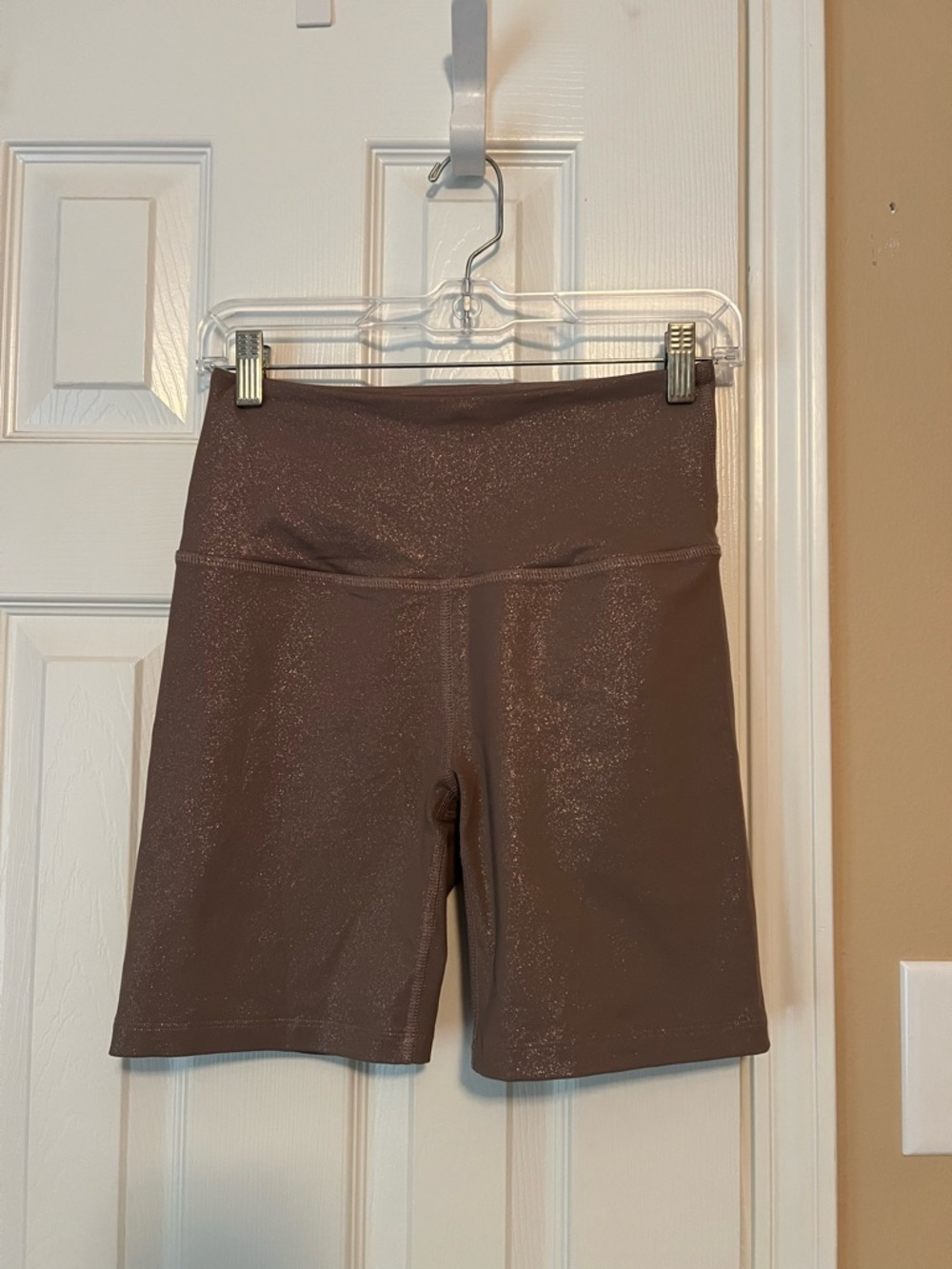 Beyond Yoga Shimmery Taupe High-Rise Bike Shorts